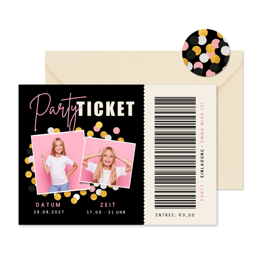 Einladung Kindergeburtstag Partyticket 12 Jahre - Karteneindruck