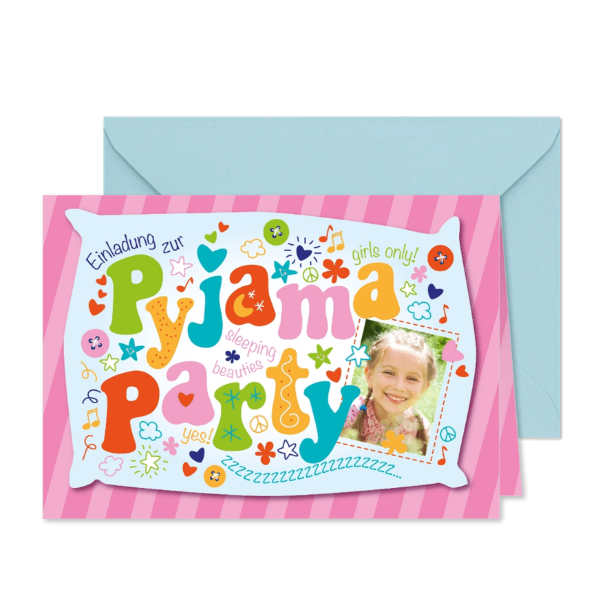 Einladung Kindergeburtstag Pyjamaparty Girls only - Karteneindruck

