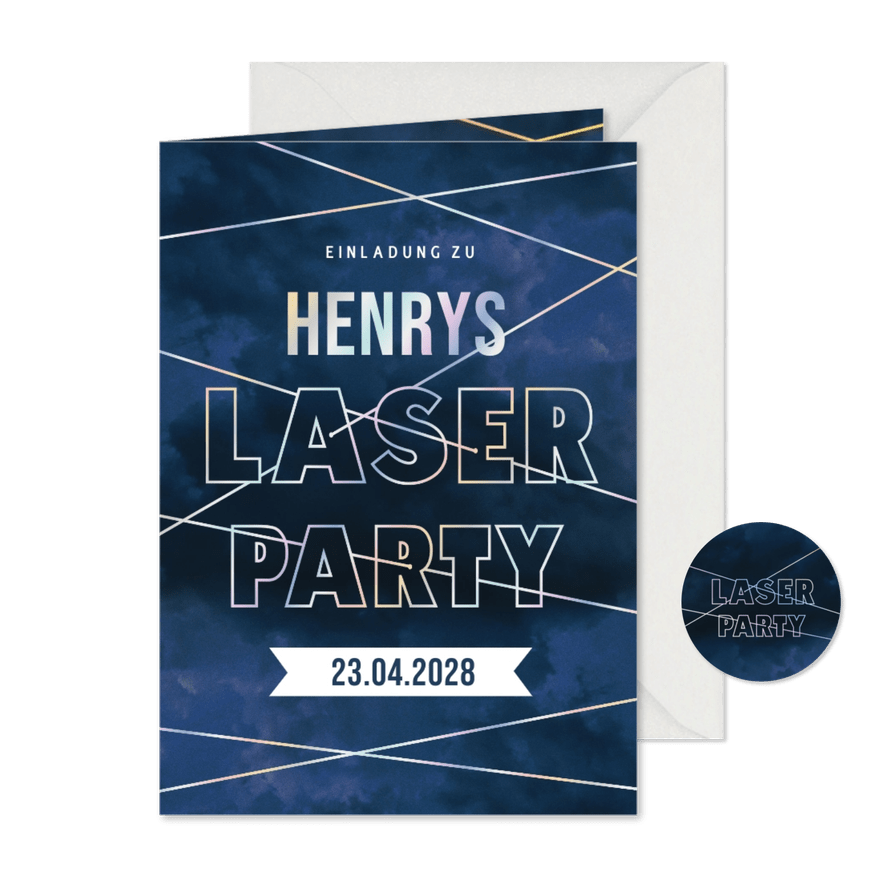 Einladung Kindergeburtstag zur Laserparty  - Karteneindruck
