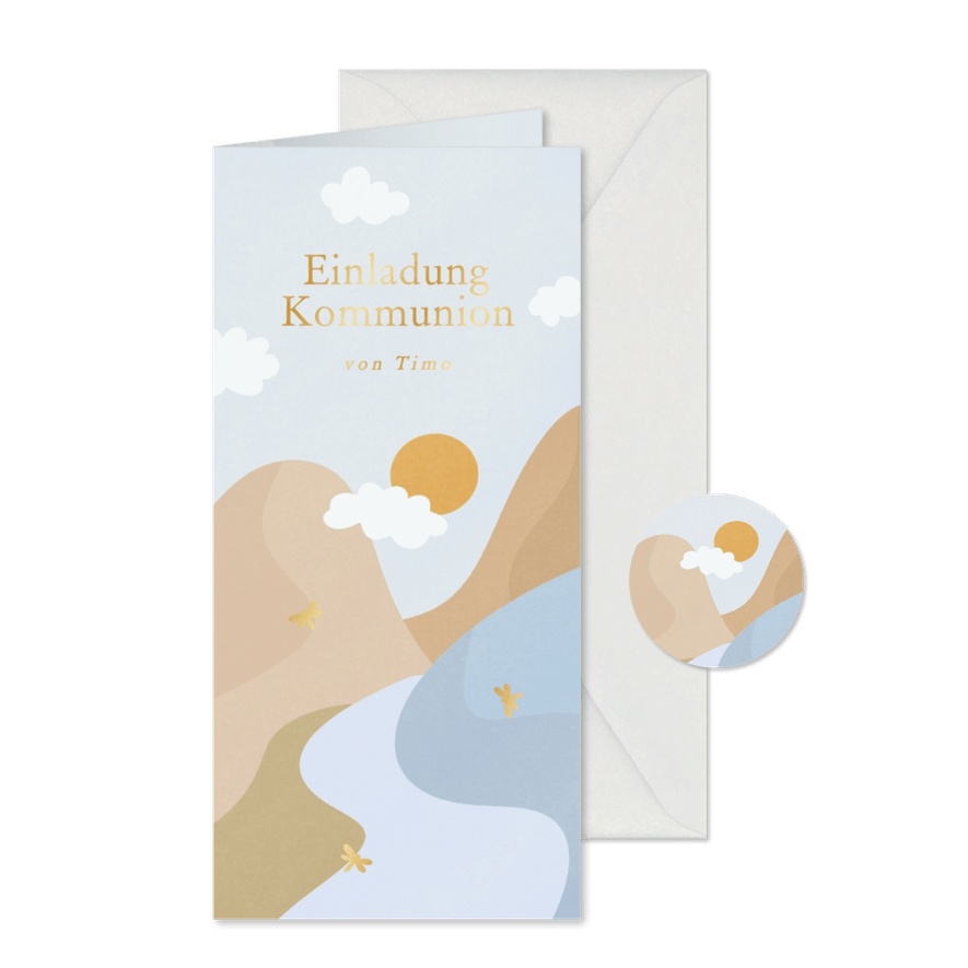 Einladung Kommunion Landschaft mit Sonne - Karteneindruck