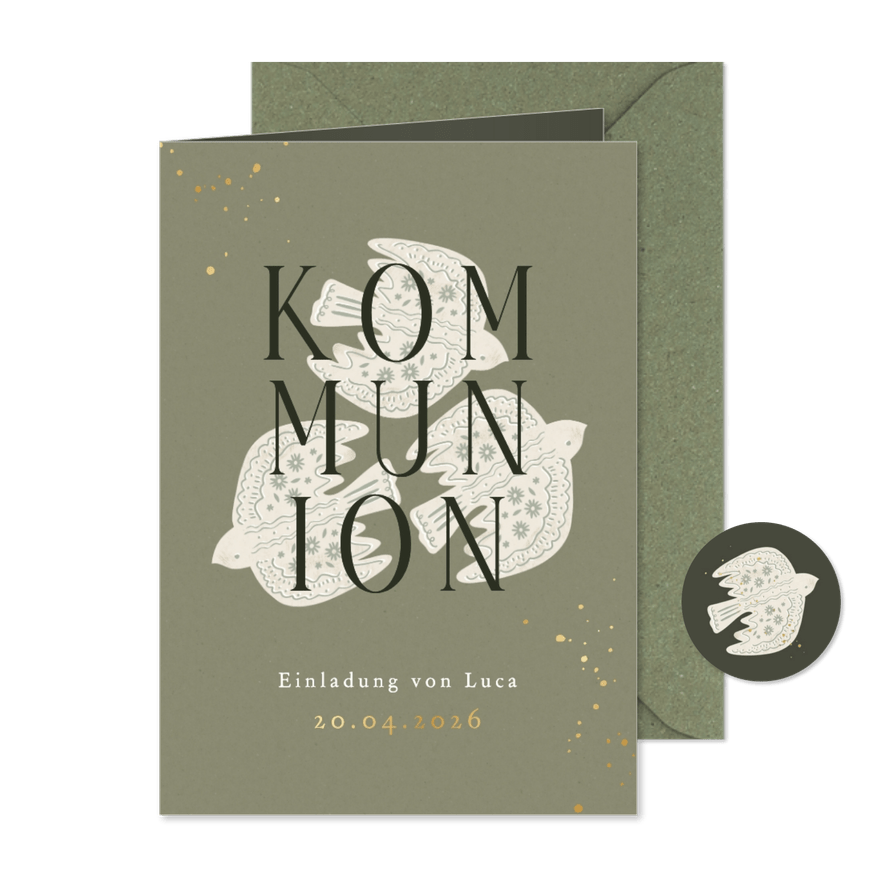 Einladung Kommunionsfeier drei Tauben - Karteneindruck