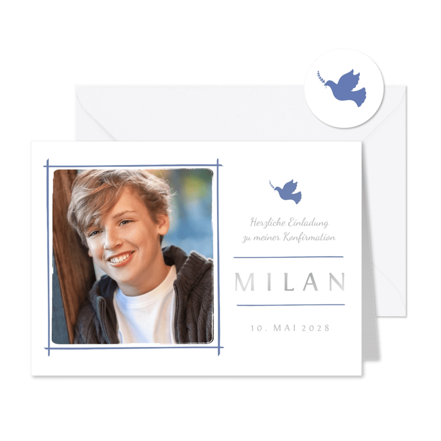 Einladung Konfirmation blau Foto Eleganz schlicht - Karteneindruck