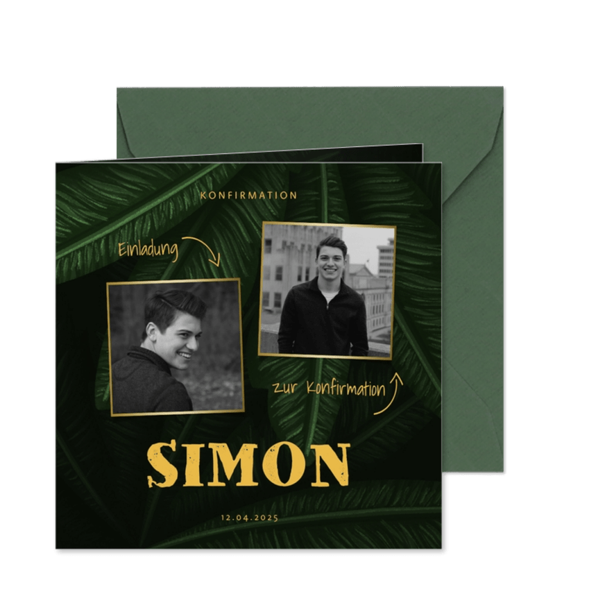Einladung Konfirmation Dschungel-Look mit Fotos - Karteneindruck
