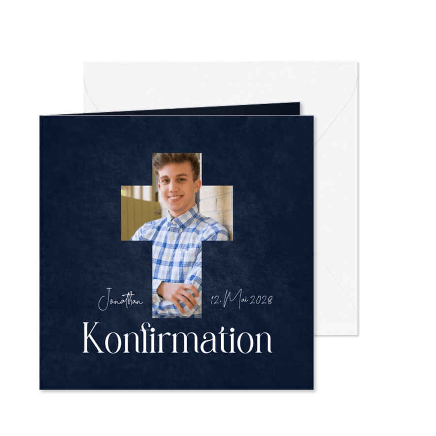 Einladung Konfirmation Foto in Kreuz - Karteneindruck