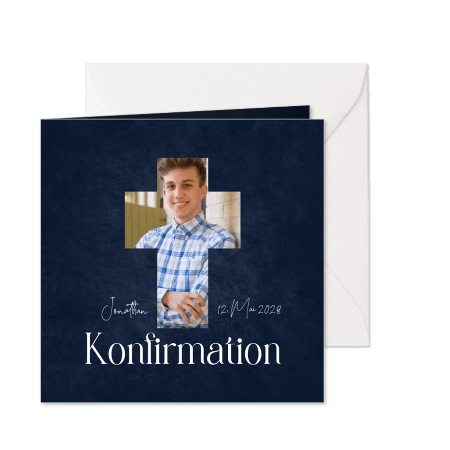 Einladung Konfirmation Foto in Kreuz - Karteneindruck
