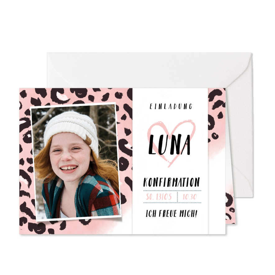 Einladung Konfirmation Foto und Pantherprint - Karteneindruck
