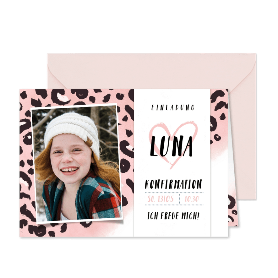 Einladung Konfirmation Foto und Pantherprint - Karteneindruck
