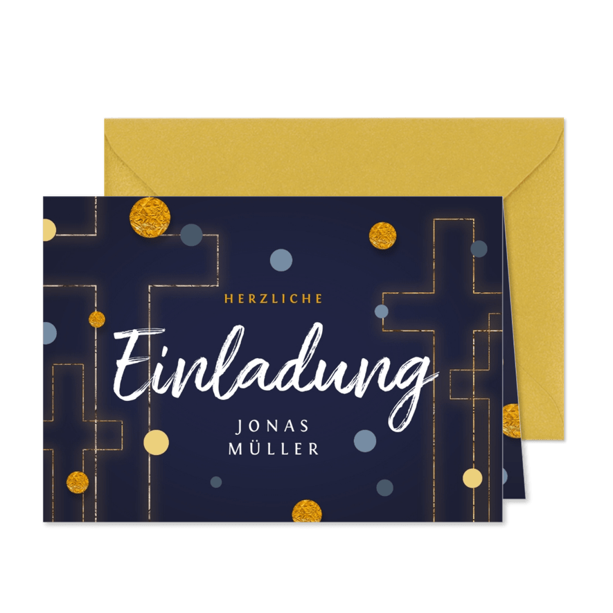 Einladung Konfirmation Kreuz dunkelblau - Karteneindruck