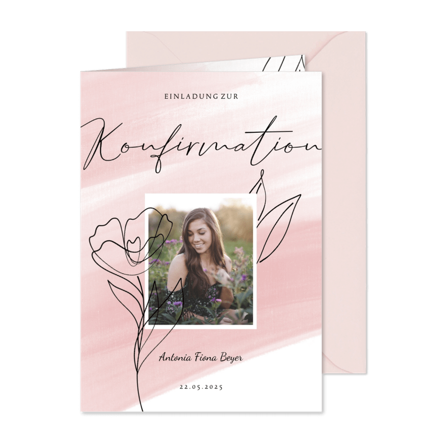 Einladung Konfirmation Linienzeichnung & Foto - Karteneindruck
