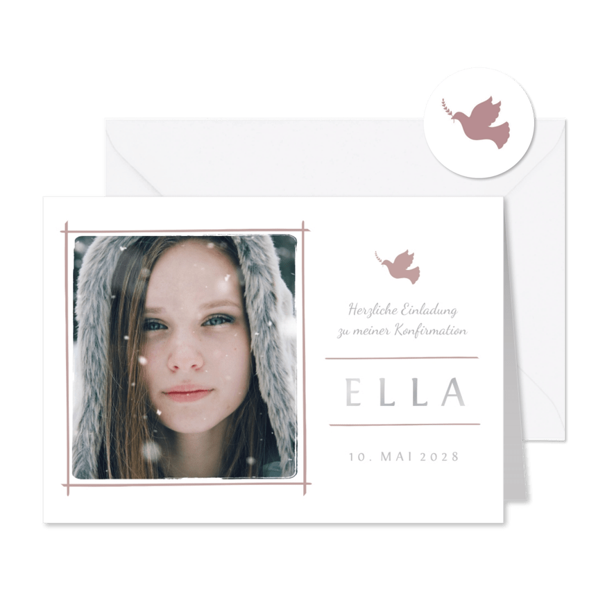 Einladung Konfirmation rosé Foto Eleganz schlicht - Karteneindruck
