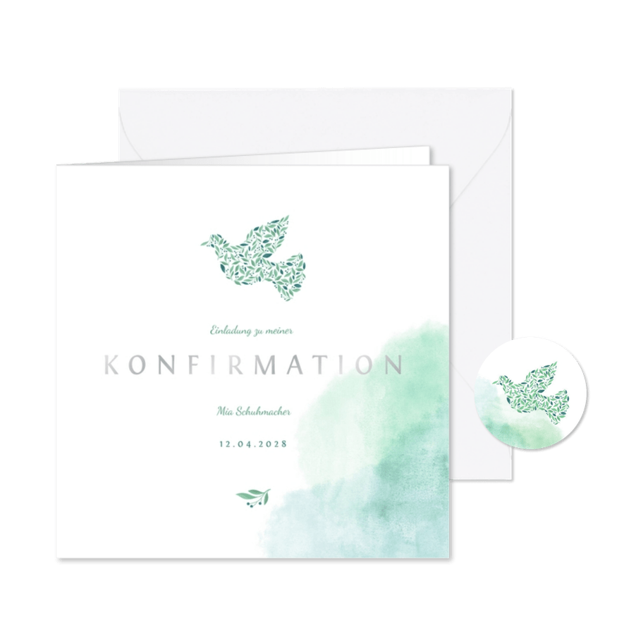 Einladung Konfirmation Taube botanisch - Karteneindruck
