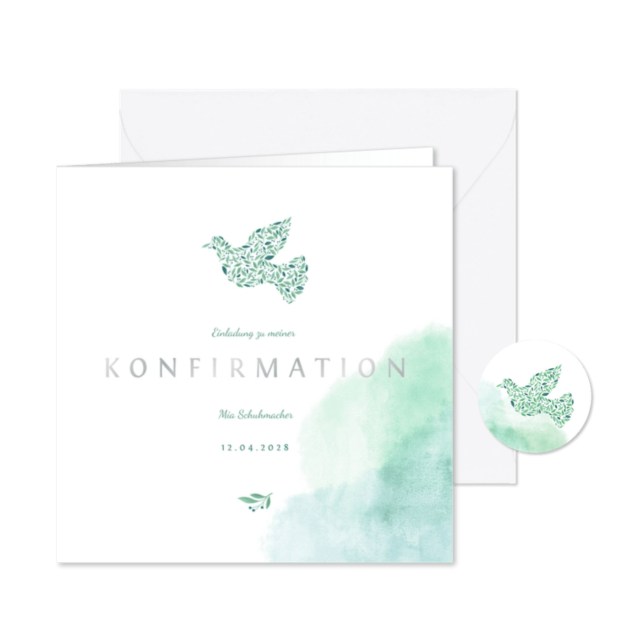 Einladung Konfirmation Taube botanisch - Kartenvorschau