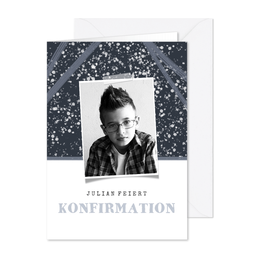 Einladung Konfirmationsfeier Foto & graue Konfetti - Karteneindruck