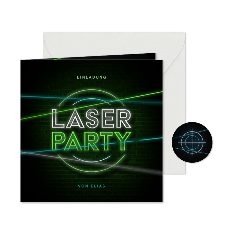 Einladung Laserparty Laserstrahlen grün - Karteneindruck
