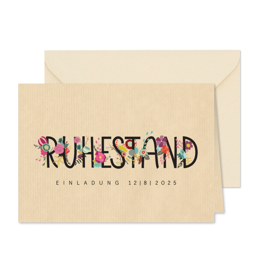 Einladung mit Blumen zum Ruhestand - Karteneindruck