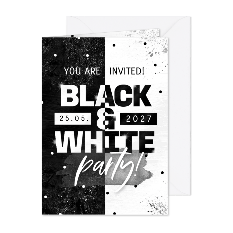 Einladung Mottoparty Black & White - Karteneindruck