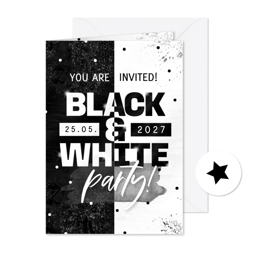 Einladung Mottoparty Black & White - Kartenvorschau