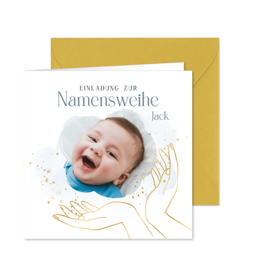 Einladung Namensweihe Foto & Hände - Kartenvorschau