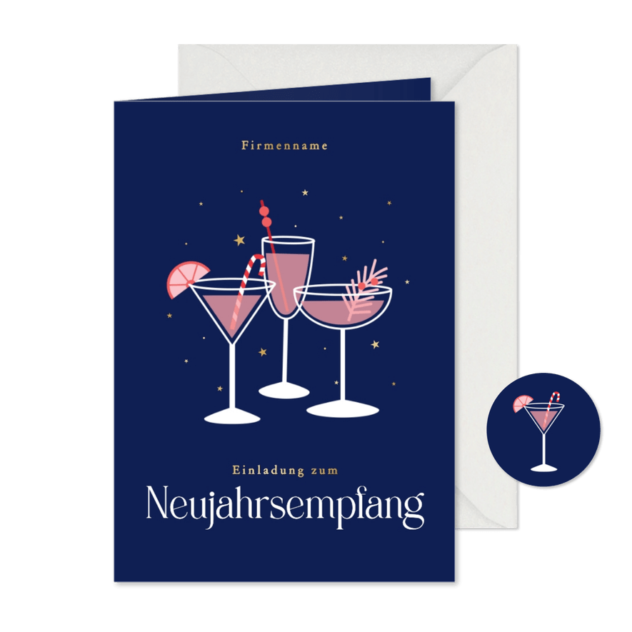 Einladung Neujahrsempfang Cocktails & Sternchen - Karteneindruck