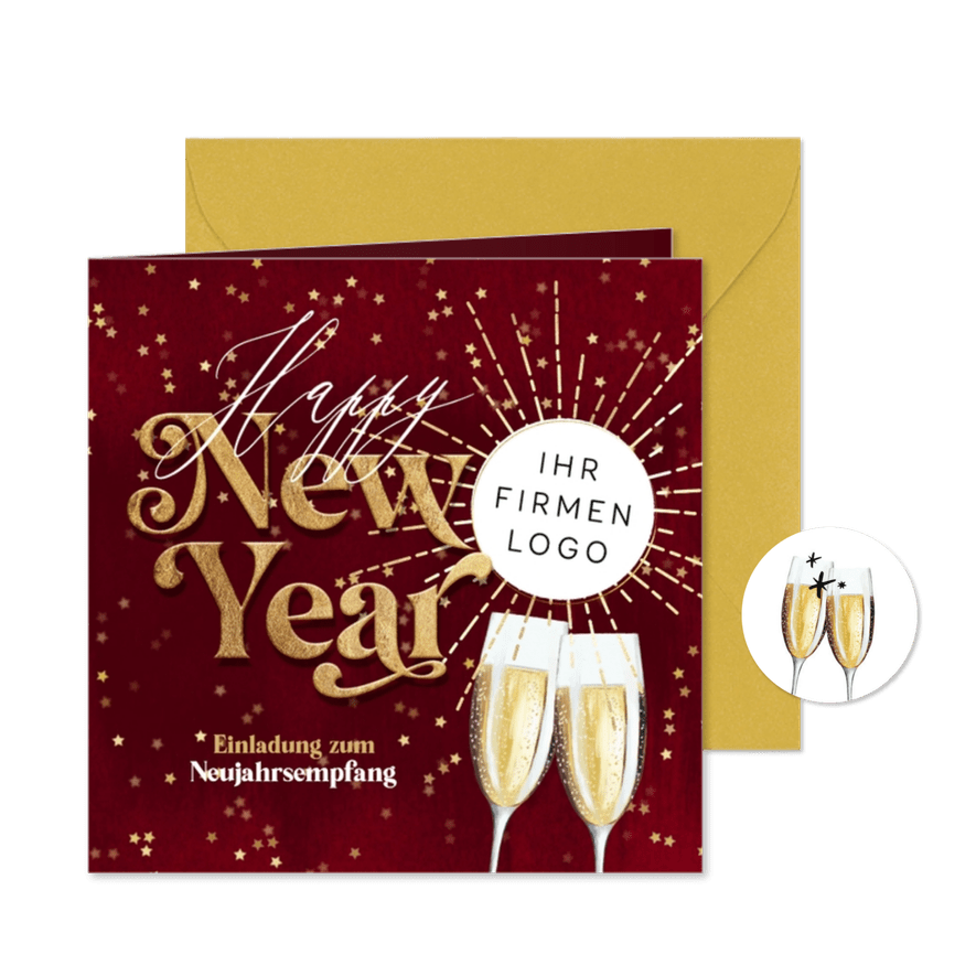 Einladung Neujahrsempfang Sektgläser & Sterne - Karteneindruck