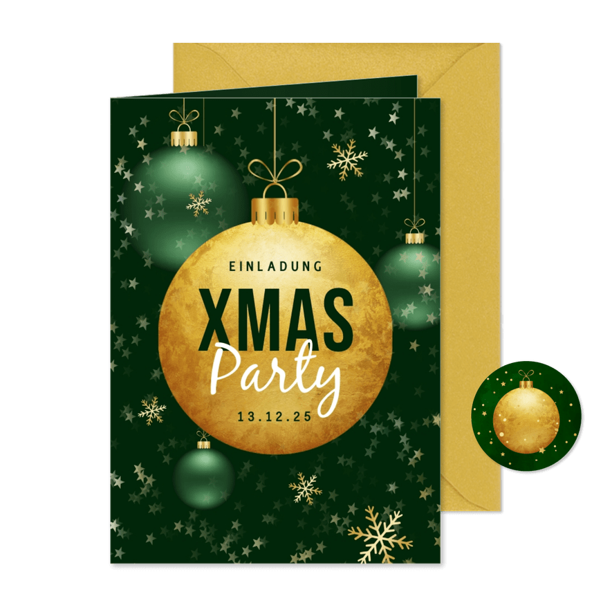 Einladung Personal Weihnachtsparty Goldkugel - Karteneindruck
