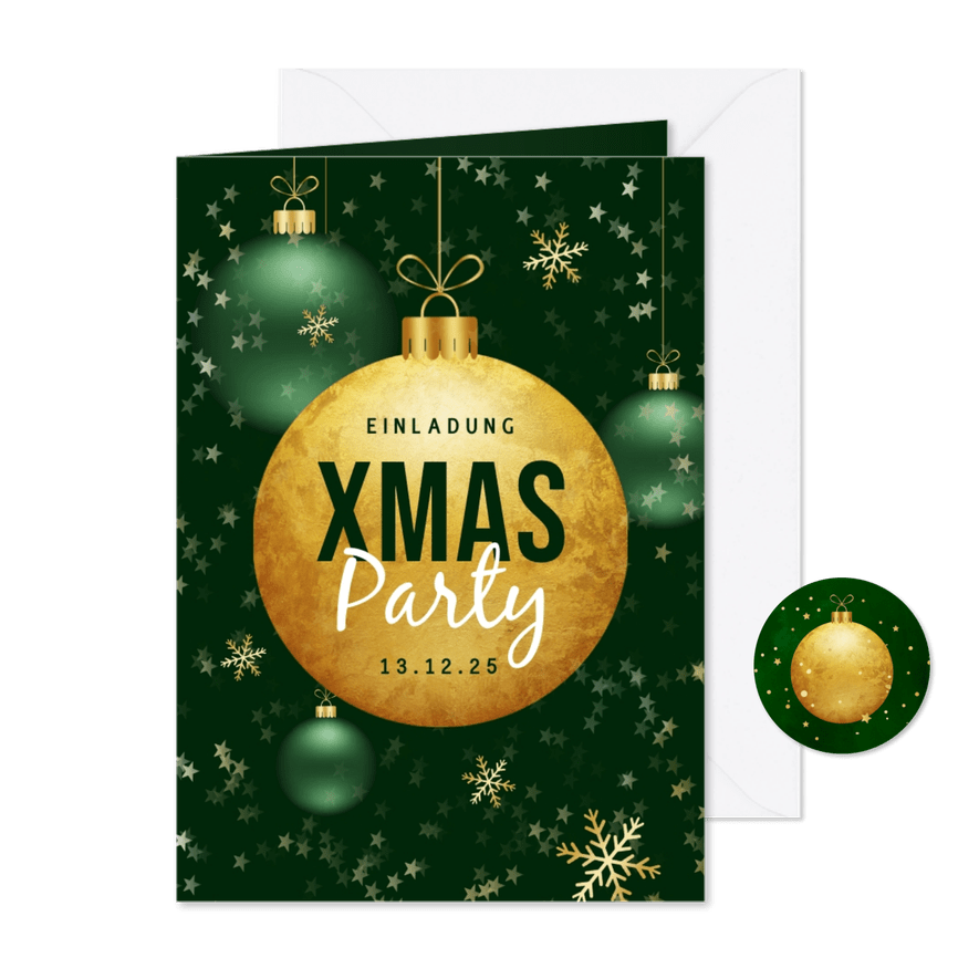 Einladung Personal Weihnachtsparty Goldkugel - Karteneindruck