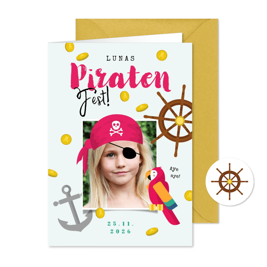 Einladung Piraten-Kindergeburtstag Mädchen - Karteneindruck