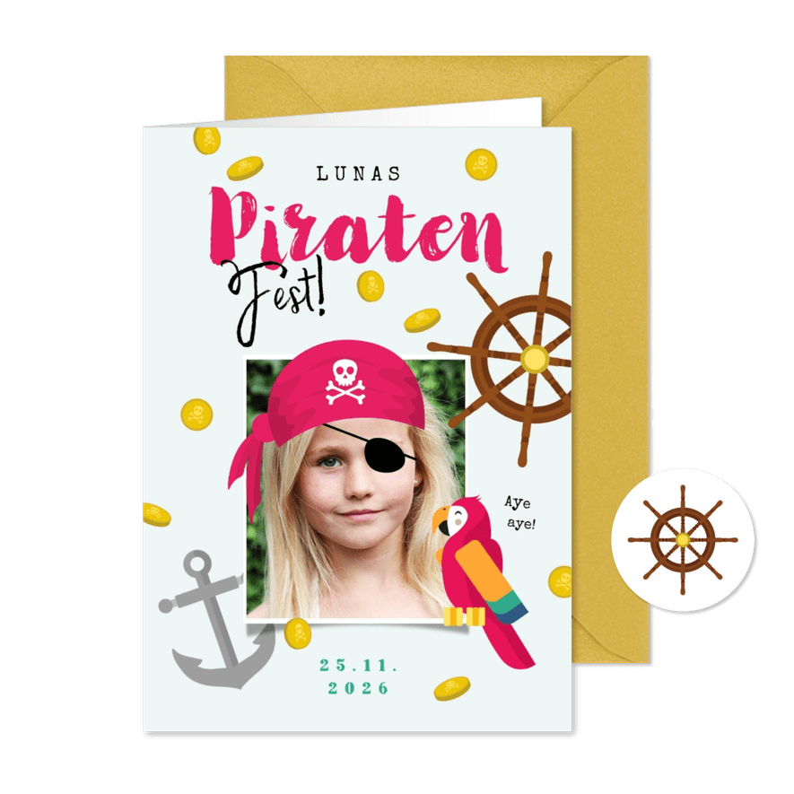 Einladung Piraten-Kindergeburtstag Mädchen - Kartenvorschau