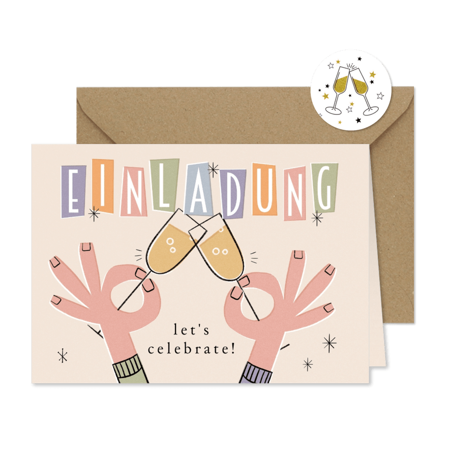 Einladung Prost mit Sektgläsern Vintagelook - Karteneindruck
