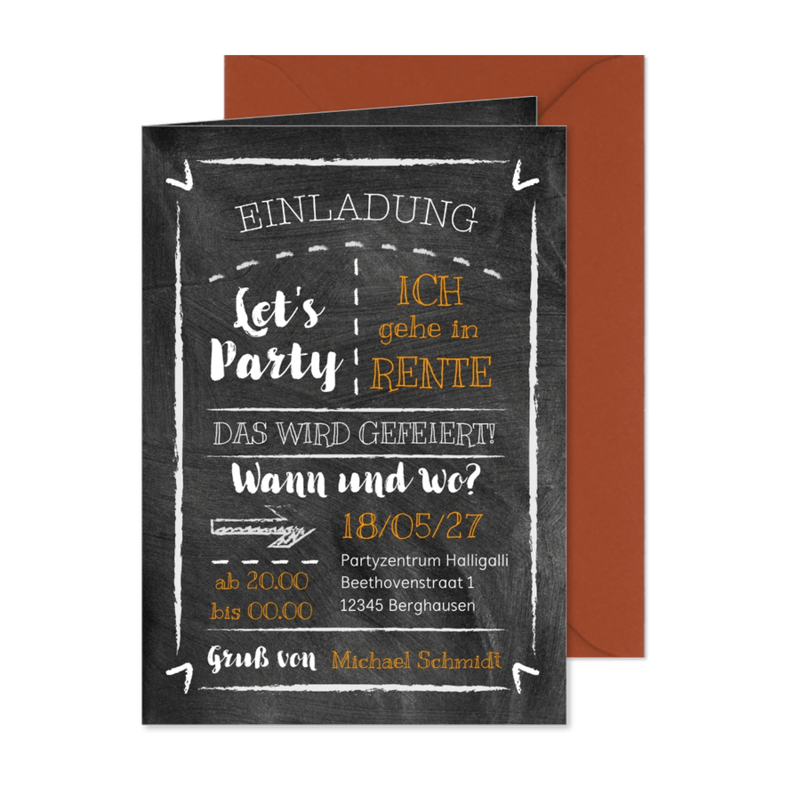 Einladung Rente-Party auf Kreide - Kartenvorschau
