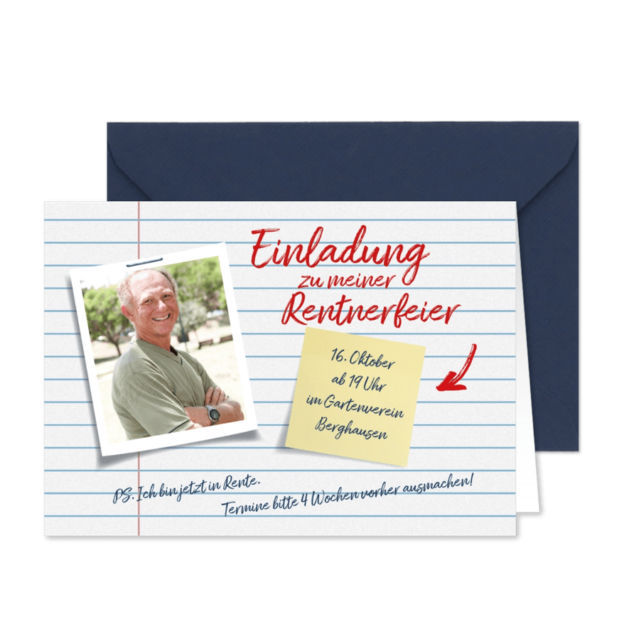 Einladung Renteneintritt als Notizzettel - Karteneindruck