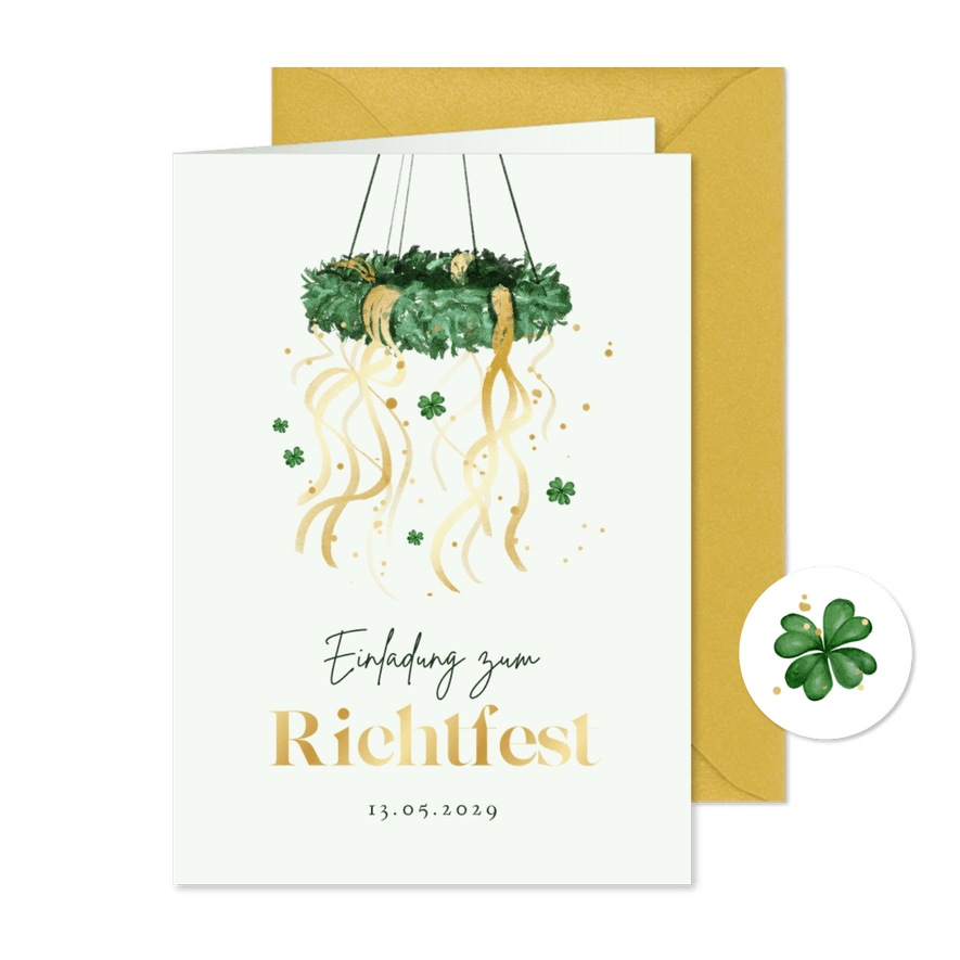 Einladung Richtkranz mit Goldbändern - Karteneindruck
