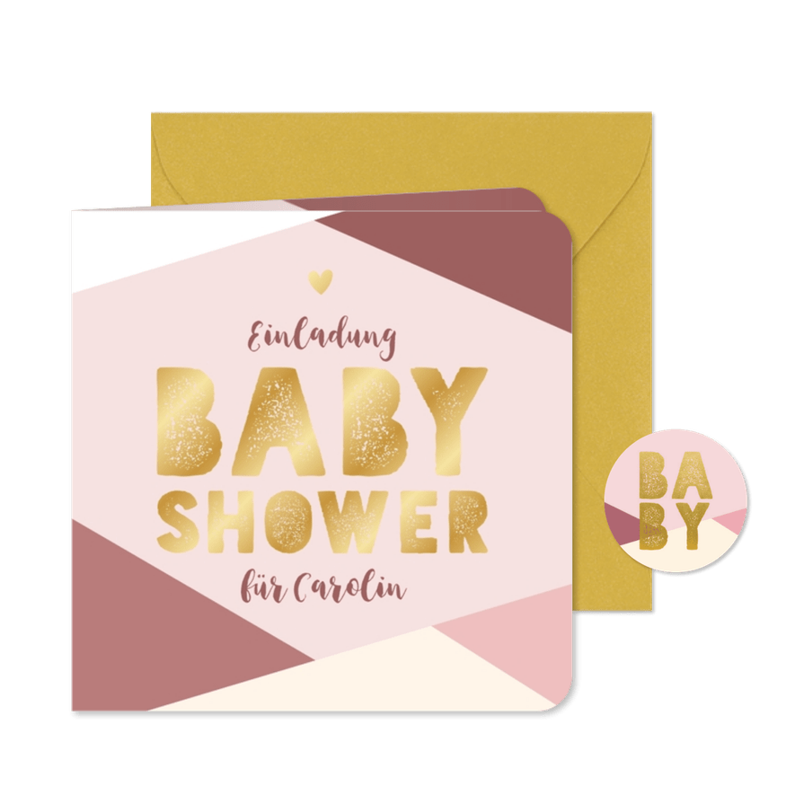 Einladung rosa Babyshower Gold - Kartenvorschau