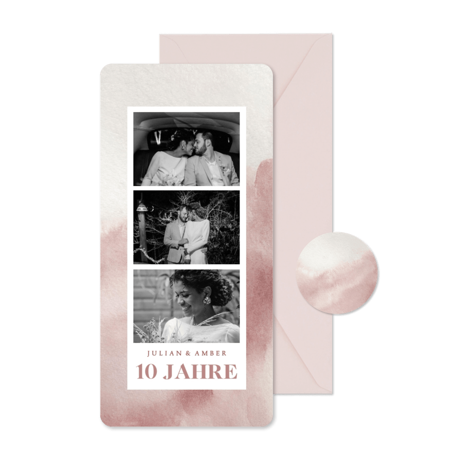 Einladung Rosenhochzeit Fotocollage im Aquarelldesign - Kartenvorschau