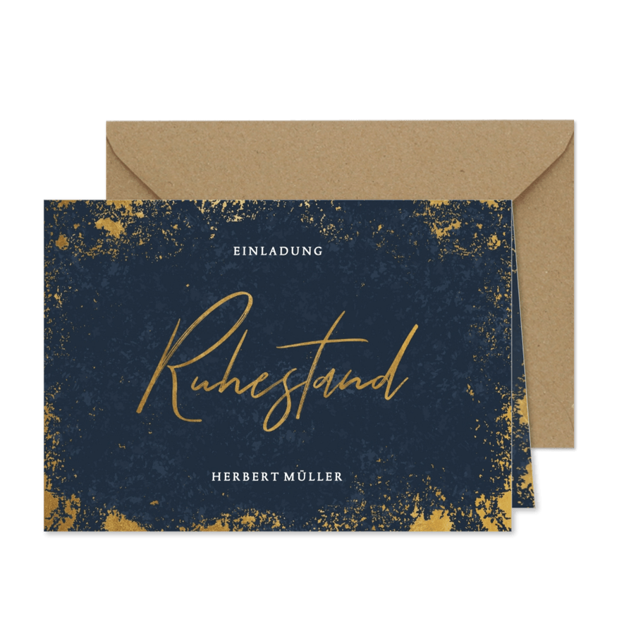 Einladung Ruhestand dunkelblau mit Goldeffekten - Karteneindruck
