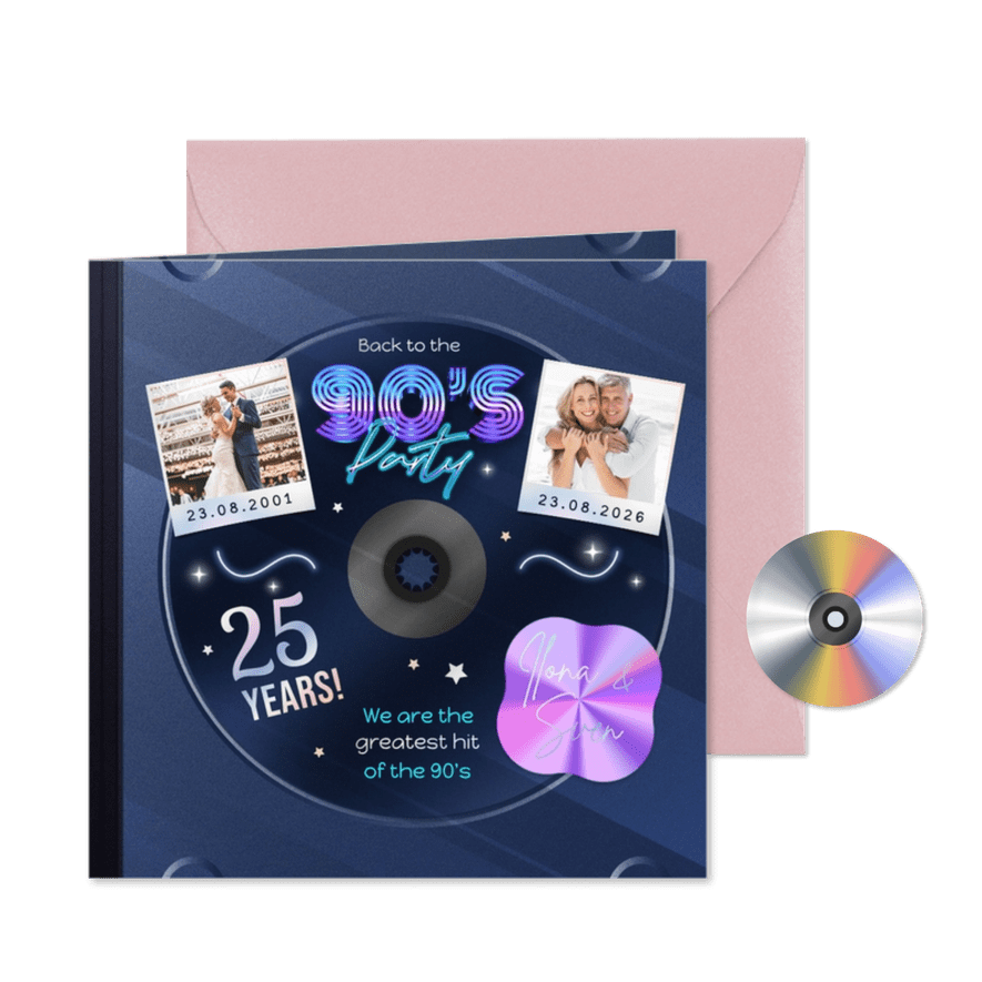 Einladung Silberhochzeit CD Neunziger Jahre Party - Karteneindruck
