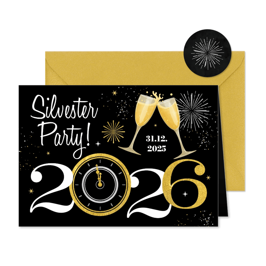 Einladung Silvester-/Neujahrsparty 2025/2026 - Karteneindruck

