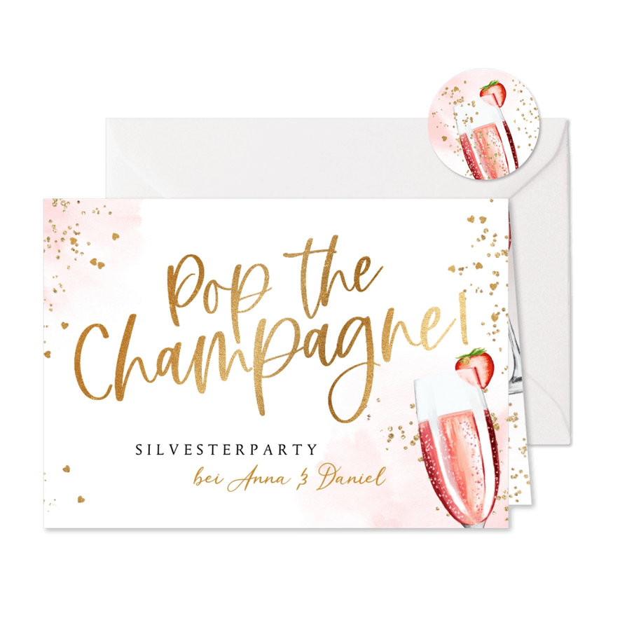 Einladung Silvesterparty 'Pop the champagne' - Karteneindruck
