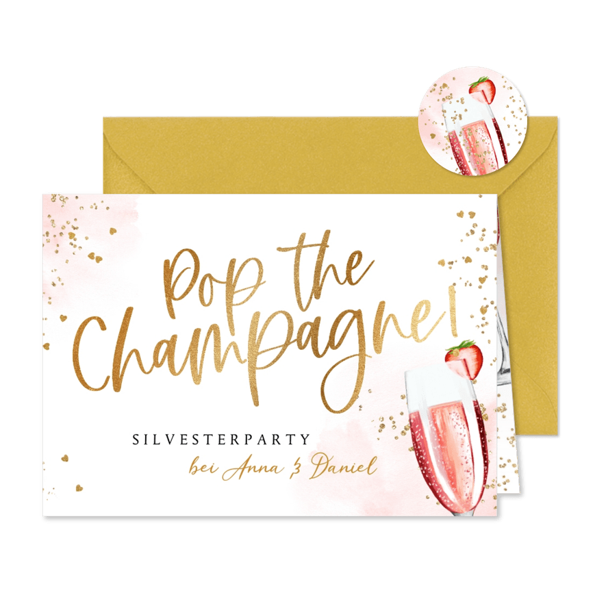 Einladung Silvesterparty 'Pop the champagne' - Karteneindruck
