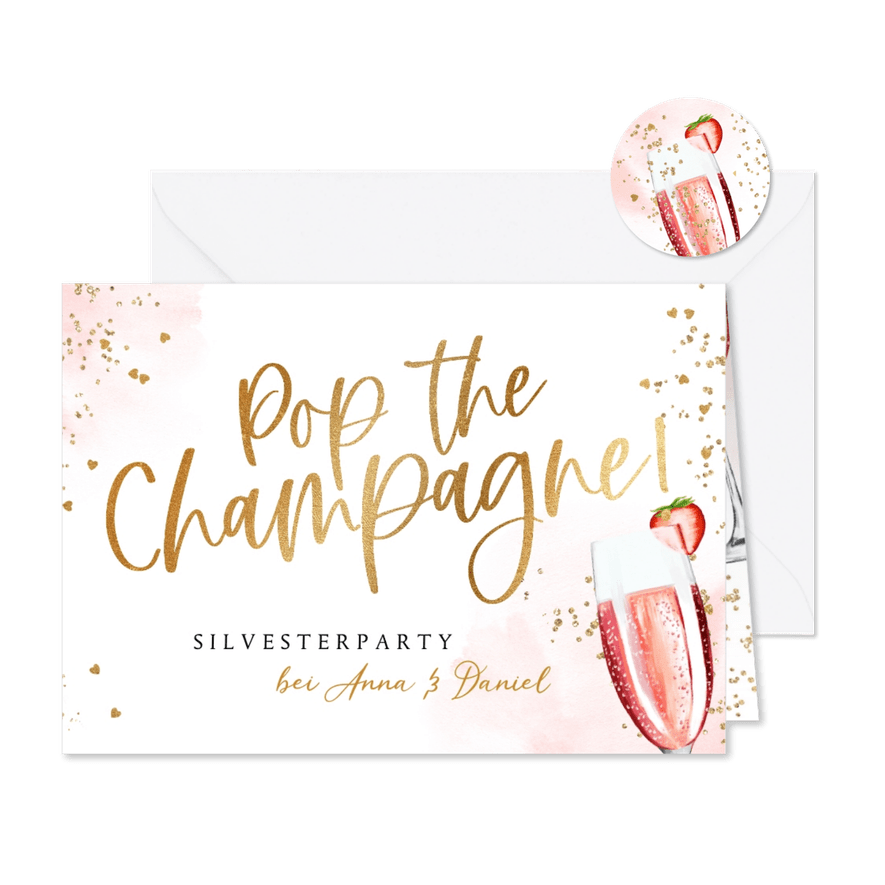 Einladung Silvesterparty 'Pop the champagne' - Karteneindruck