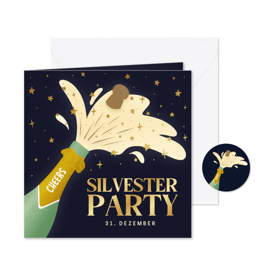 Einladung Silvesterparty Sektflasche - Karteneindruck