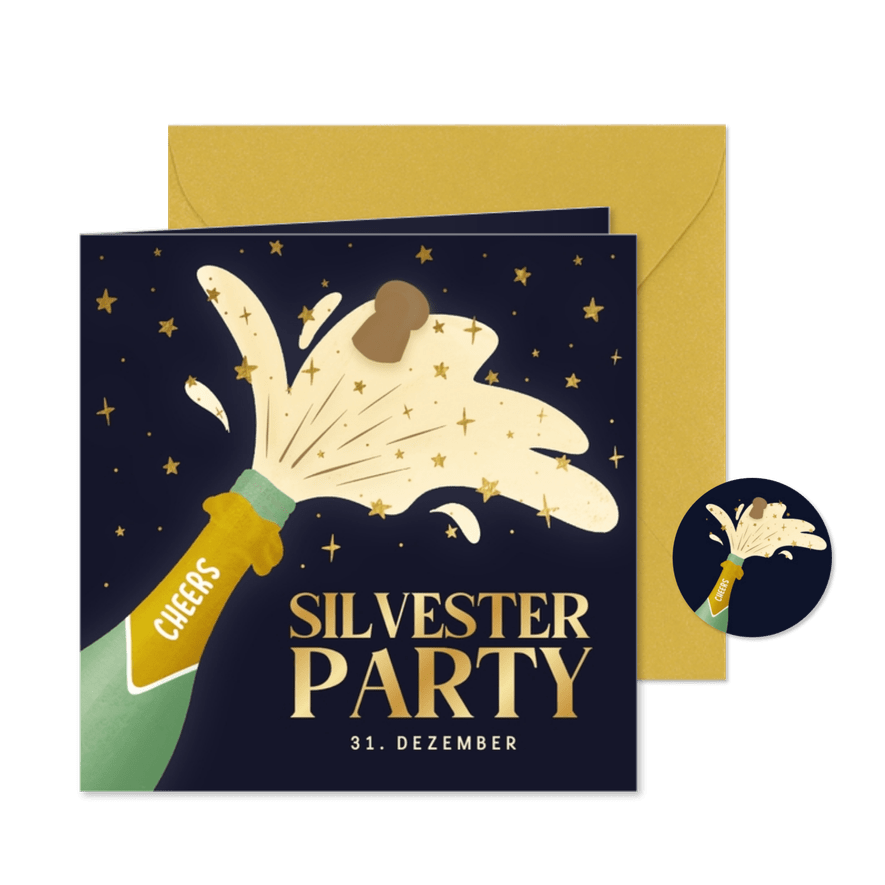 Einladung Silvesterparty Sektflasche - Kartenvorschau
