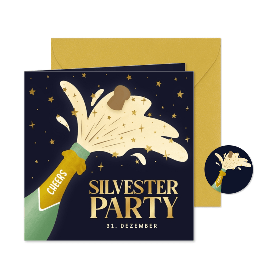 Einladung Silvesterparty Sektflasche - Kartenvorschau
