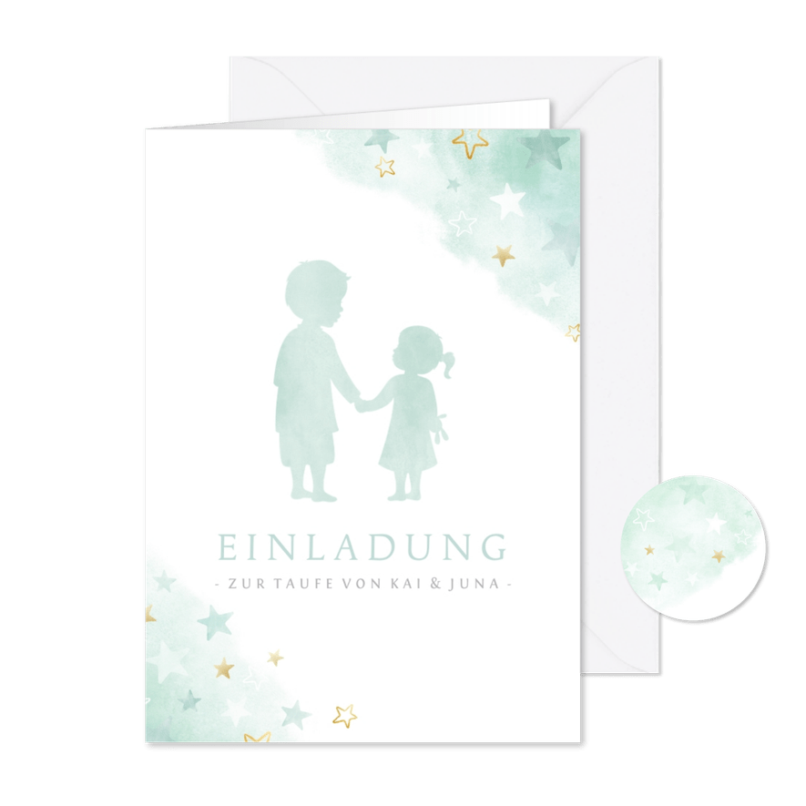 Einladung Taufe großer Bruder & kleine Schwester - Kartenvorschau