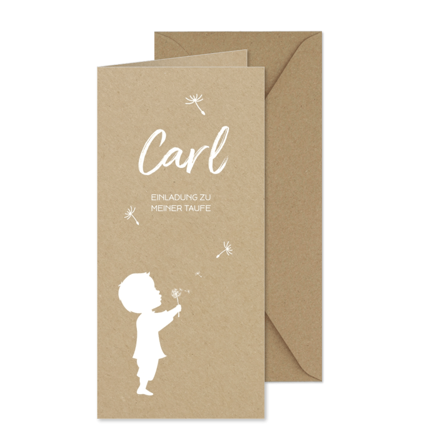 Einladung Taufe Junge Pusteblume Kraftpapier - Karteneindruck
