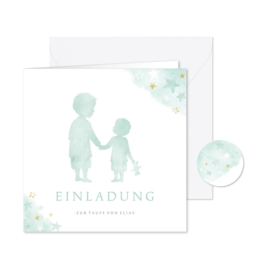Einladung Taufe kleiner & großer Bruder grün - Karteneindruck