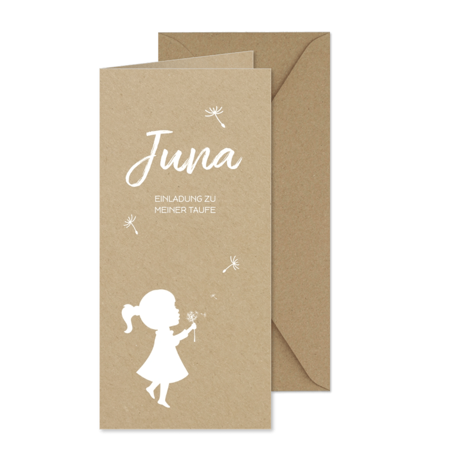 Einladung Taufe Mädchen Pusteblume Kraftpapier - Karteneindruck
