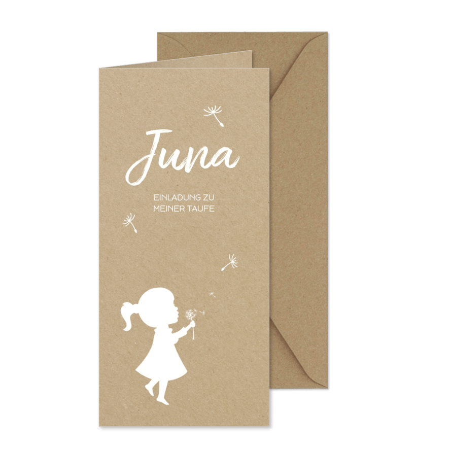 Einladung Taufe Mädchen Pusteblume Kraftpapier - Karteneindruck

