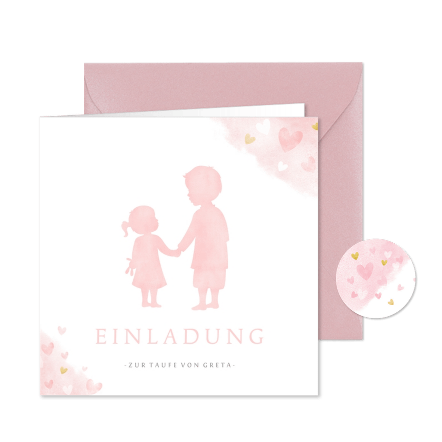 Einladung Taufe rosa großer Bruder und kleine Schwester - Karteneindruck