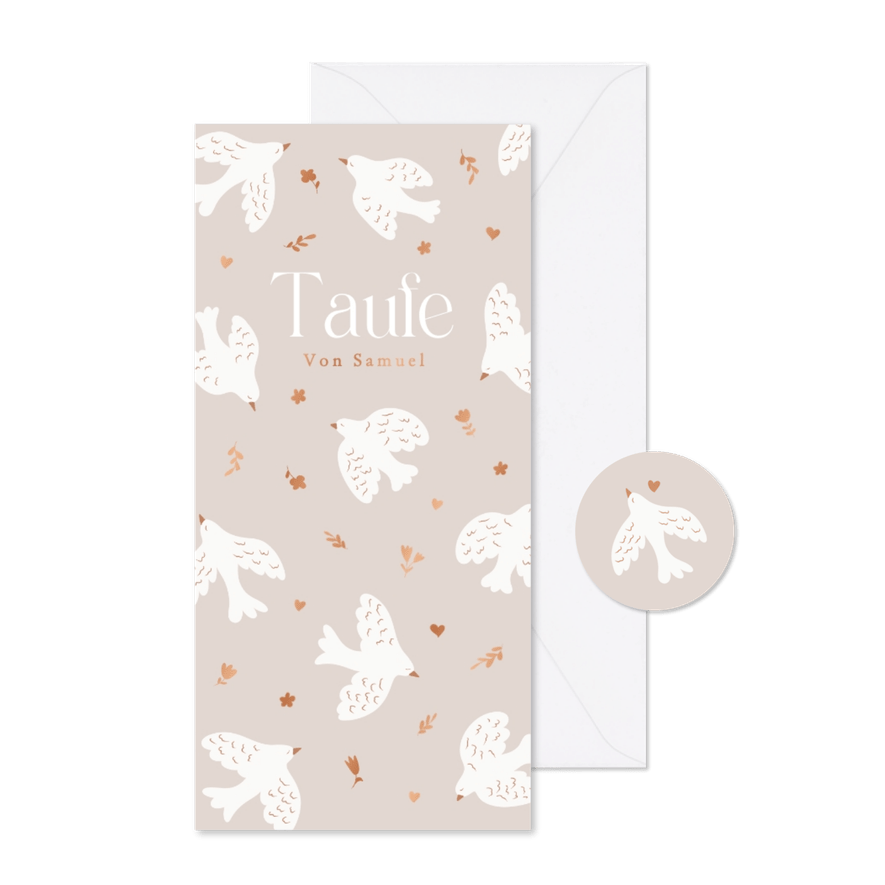 Einladung Taufe Tauben und Blumen - Kartenvorschau